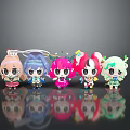 Vibrant Chibi Cartoon Game Movie Characters With Different Hairstyles Accessories On Black Background With Reflections