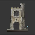 Ancient Stone Castle Gateway with Crenellated Tower and Archway on Green Base Model