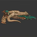 Fantasy Dragon Shaped Weapon With Golden Body Green Flame Tongue And Intricate Scales Design