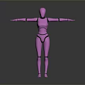 Pink Humanoid Robot Game and Movie Character with Outstretched Arms on Gray Reflective Background