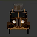 Classic Vintage Purple and Gold Car with Retro Design and Wooden Crate on Roof
