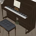 Elegant Brown Wooden Upright YAMAHA Piano With Music Sheet And Stool In Interior