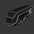 Futuristic Double Decker Bus With Sleek Body Colorful Stripes And Black Roof