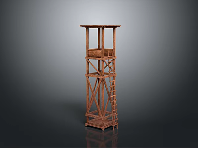 Natural Scenery With Wooden Observation Tower Featuring Ladder And Rustic Design Structure 3d model
