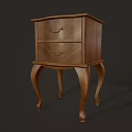 Classic Wooden Nightstand With Two Drawers Golden Handles And Curved Legs