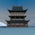 Traditional Chinese Pagoda Architecture With Curved Roof Red Doors And Blue Sky