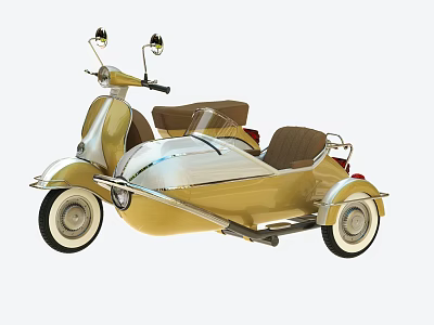 Vintage Motorcycle With Gold And White Sidecar Leather Seats Rearview Mirrors 3d model