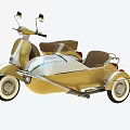Vintage Motorcycle With Gold And White Sidecar Leather Seats Rearview Mirrors