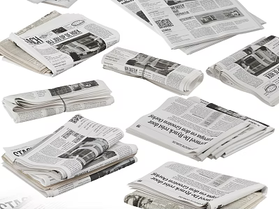 Various Piles Of Stacked Newspapers With Folded Pages And Headline Prints 3d model