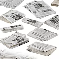 Various Piles Of Stacked Newspapers With Folded Pages And Headline Prints