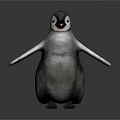 Baby Penguin Standing With Outstretched Wings Gray Body White Belly Yellow Beak On Dark Surface