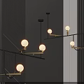 Contemporary Black Gold Chandelier With Linear Metal Frame And Hanging Globe Lights