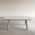 Minimalist Wooden Dining Table With White Legs And Metal Foot Caps