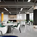 Modern Clubhouse Interior With Pool Table Orange Pillars And Glass Brick Wall