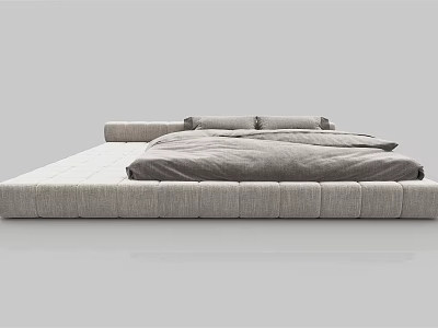 Modern Minimalist Double Bed With Gray Upholstered Frame And Soft Comfortable Mattress 3d model
