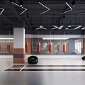 Modern Industrial Fitness Gym With Boxing Ring Hanging Punching Bags And Floor Markers