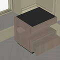 Modern Wooden Bedside Table With Black Top And Open Storage Drawer 3d model
