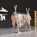 Wooden Clothes Racks With Hanging Clothes In Modern Clothing Store Display Area