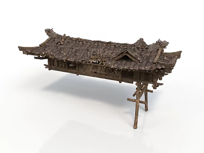 Traditional Chinese Architectural Model With Curved Cornices Tiled Roof And Wooden Supports 3d model