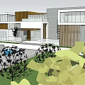 Modern Detached Villa With Swimming Pool Courtyard Glass Facade And Wooden Grilles