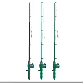 Three Green Mechanical Hoists With Lifting Hooks And Vertical Structure 3d model