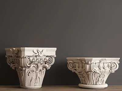 Classical Stone Capitals With Ornate Carved Leaf Patterns And Architectural Details 3d model