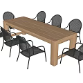 Wooden Rectangular Dining Table with Black Woven Back Chairs and Metal Legs