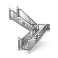 Elegant Modern Double Flight Staircase with Blue Railings and White Balusters 3d model