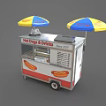 Hot Dogs And Drinks Food Cart With Yellow Blue Umbrella And Graphics