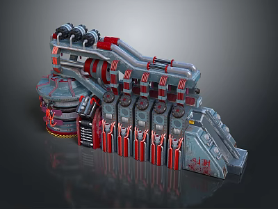 Futuristic Mechanical Structure With Red Gray Pipes And Industrial Design Elements 3d model