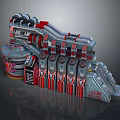 Futuristic Mechanical Structure With Red Gray Pipes And Industrial Design Elements 3d model
