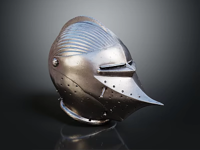 Medieval Knight Steel Weapon Helmet With Protective Face Guard And Vintage Armor Details 3d model