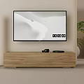 Light Oak TV Stand with Camera Black Decor Under Wall Mounted TV Green Plant