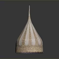 Copper Colored Textured Weapon with Conical Shape Wide Base and Pointed Top on Reflective Surface