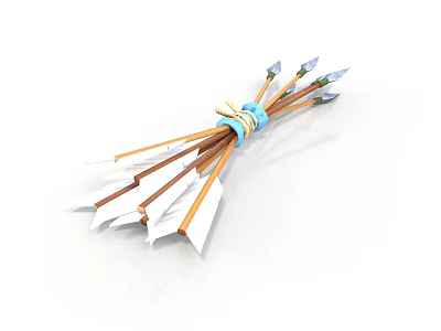 Bundled Arrows With White Arrowheads And Brown Shafts Tied In Blue Ribbon 3d model
