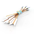 Bundled Arrows With White Arrowheads And Brown Shafts Tied In Blue Ribbon
