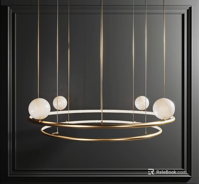 Modern Gold Frame Chandelier With Circular Design And White Spherical Shades 3d model 