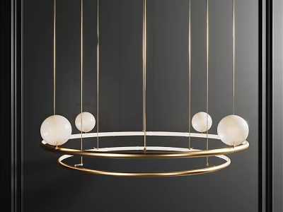 Modern Gold Frame Chandelier With Circular Design And White Spherical Shades 3d model