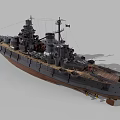 Detailed Vintage Warship Model With Multiple Turrets Gray Brown Hull Wooden Deck Mast And Chimney