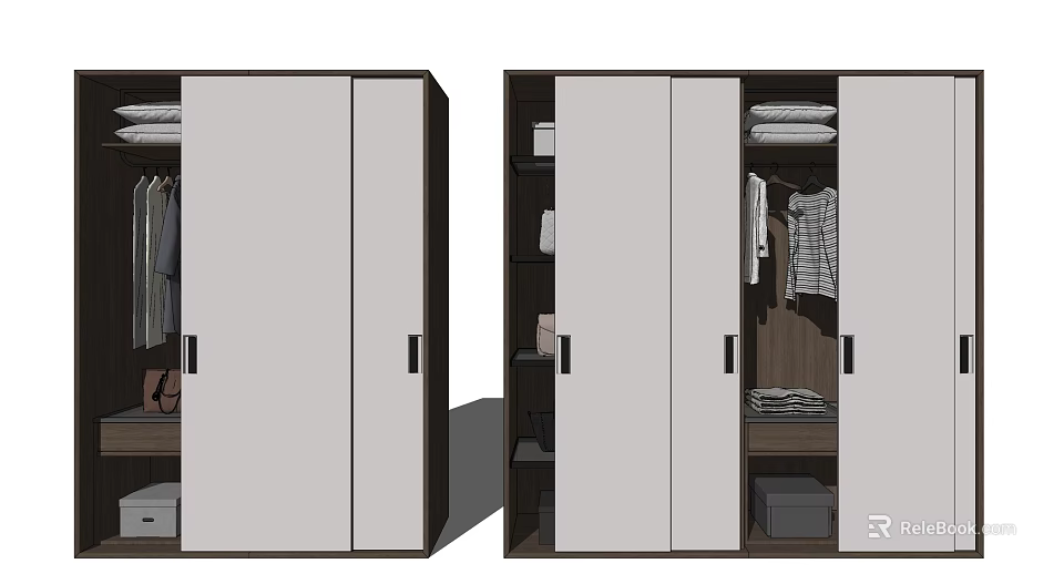Modern Wardrobe Interior With Hanging Space Shelves And Storage Drawers 3d model 