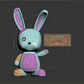 Light Blue And Purple Plush Rabbit Toy Holding Happy Easter Wooden Sign