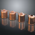 Elegant Traditional Copper Tea Set with Handles and Lids on Black Surface