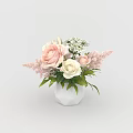 Fresh Flower Arrangement In White Vase With Pink And White Roses Baby's Breath
