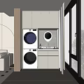 Home Balcony Featuring Washing Machine Dryer Sink White Cabinets Large Windows And Natural View