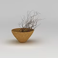 Tech Exhibition Hall Display Featuring Brown Woven Bowl With Black Slender Branches