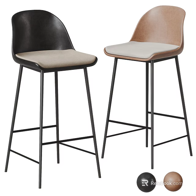 Modern Bar Stools With Upholstered Seats And Metal Frames 3d model 