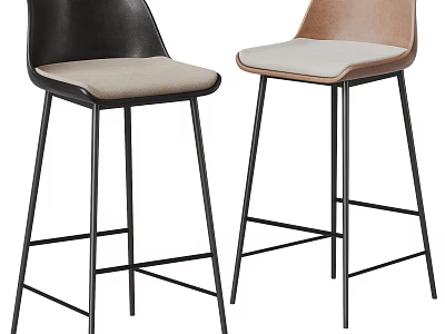 Modern Bar Stools With Upholstered Seats And Metal Frames 3d model