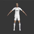 Man in White Real Madrid Football Jersey Shorts and Socks Standing Pose