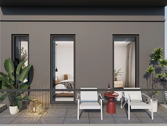 Modern Balcony Leisure Furniture Balcony Leisure Chair Metal Round Tea Table Indoor Potted Plant Green Plant 3d model