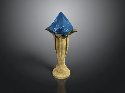 Blue Crystal Gemstone On Golden Decorative Stand With Petal Design 3d model